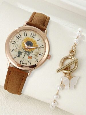 Montre Beige/Marron avec Bracelet