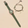 Montre Verte Fleurie Avec Bracelet