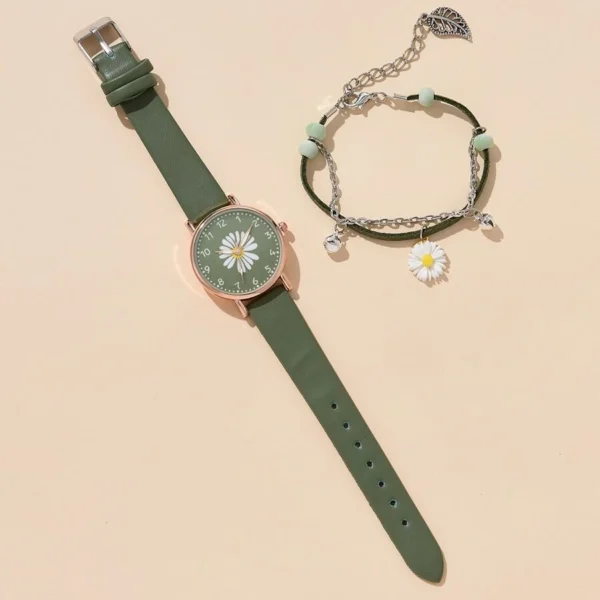 Montre Verte Fleurie Avec Bracelet