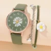 Montre Verte Fleurie Avec Bracelet
