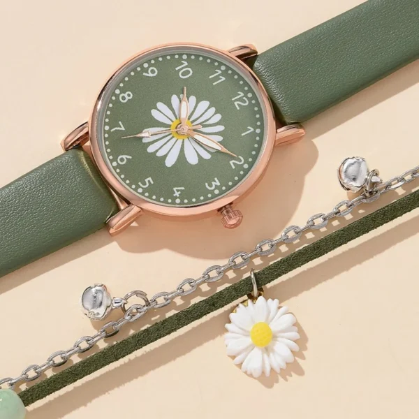 Montre Verte Fleurie Avec Bracelet