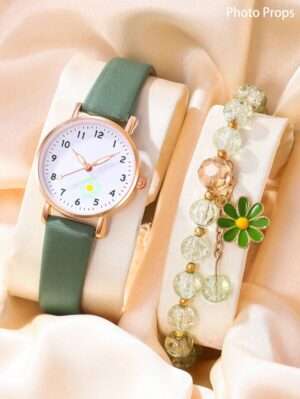 Montre Verte avec Bracelet Fleurie