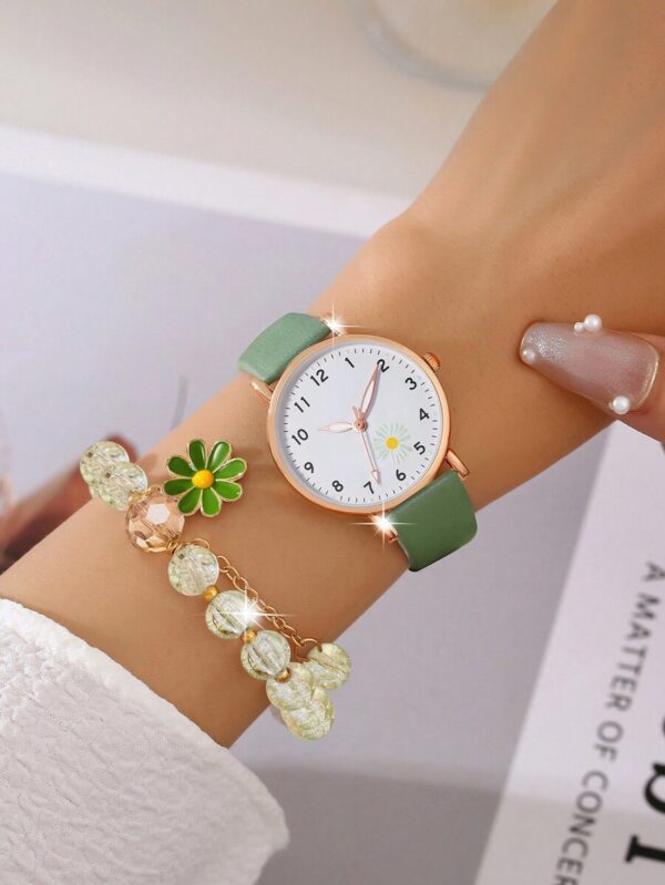 Montre Verte avec Bracelet Fleurie