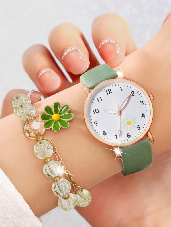 Montre Verte avec Bracelet Fleurie